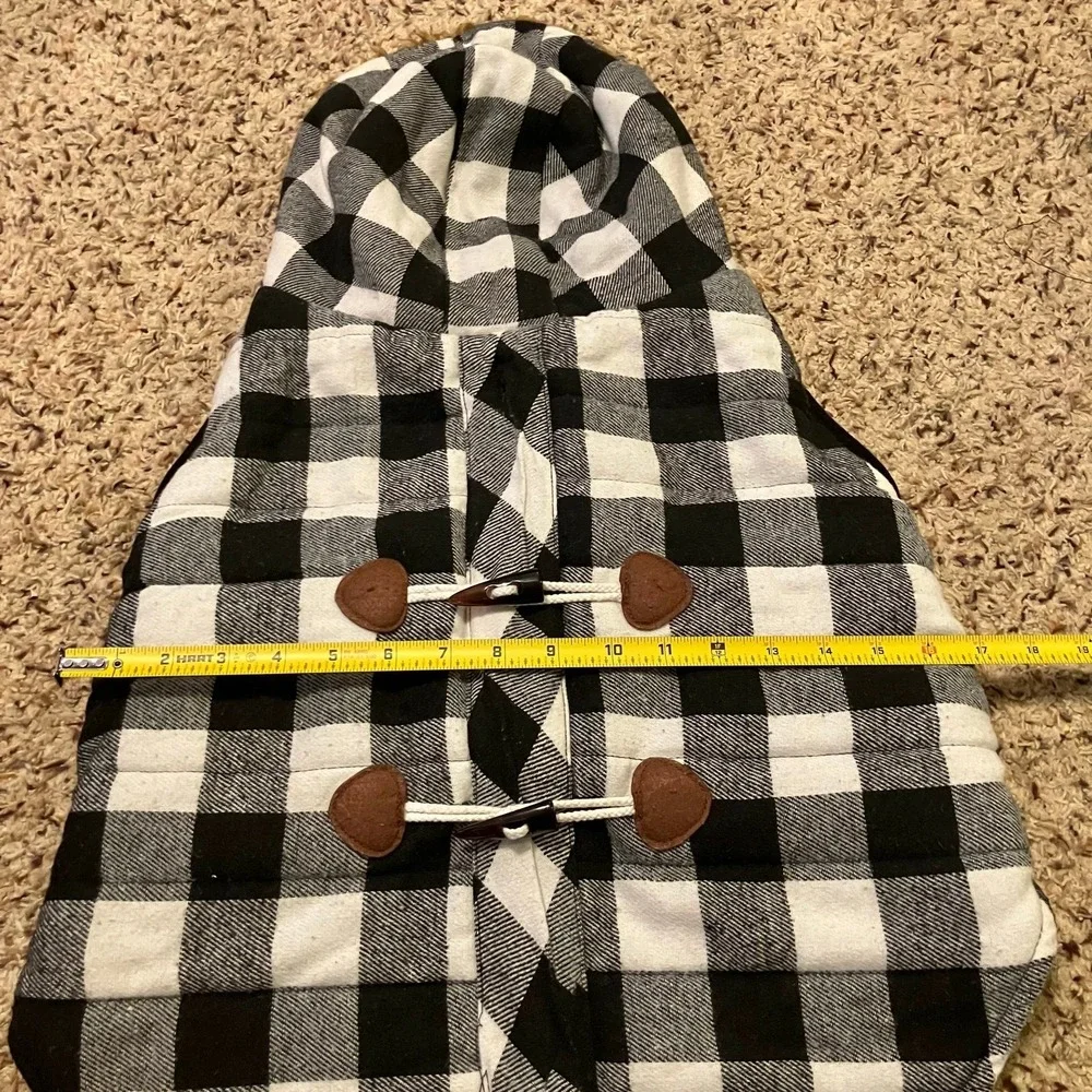 Vibrant Life‎ Dog Coat Jacket Clothes Black & White Buffalo Plaid Peacoat Sz L